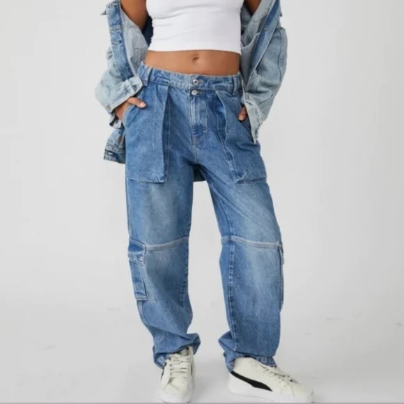 Free People Denim - FP WE THE FREE Marx Slouchy High Rise Carpenter Straight Wide Leg Boyfriend Jean